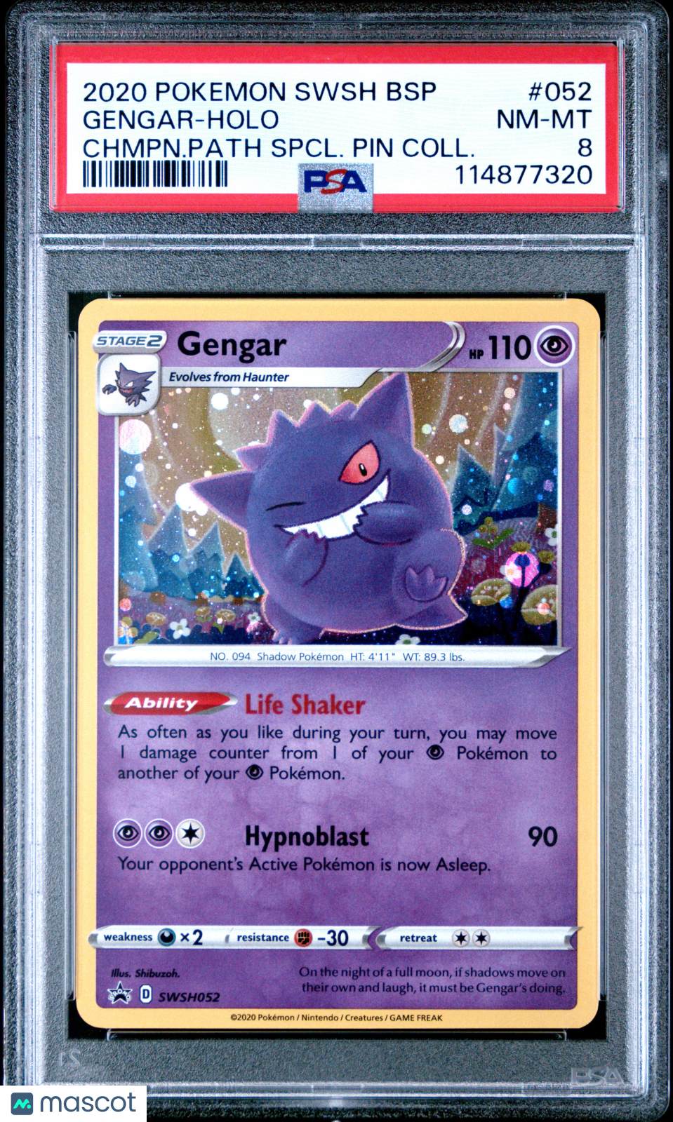2020 Pokemon Swsh Black Star Promo Gengar-Holo Chmpn.Path Spcl. Pin Coll. PSA 8