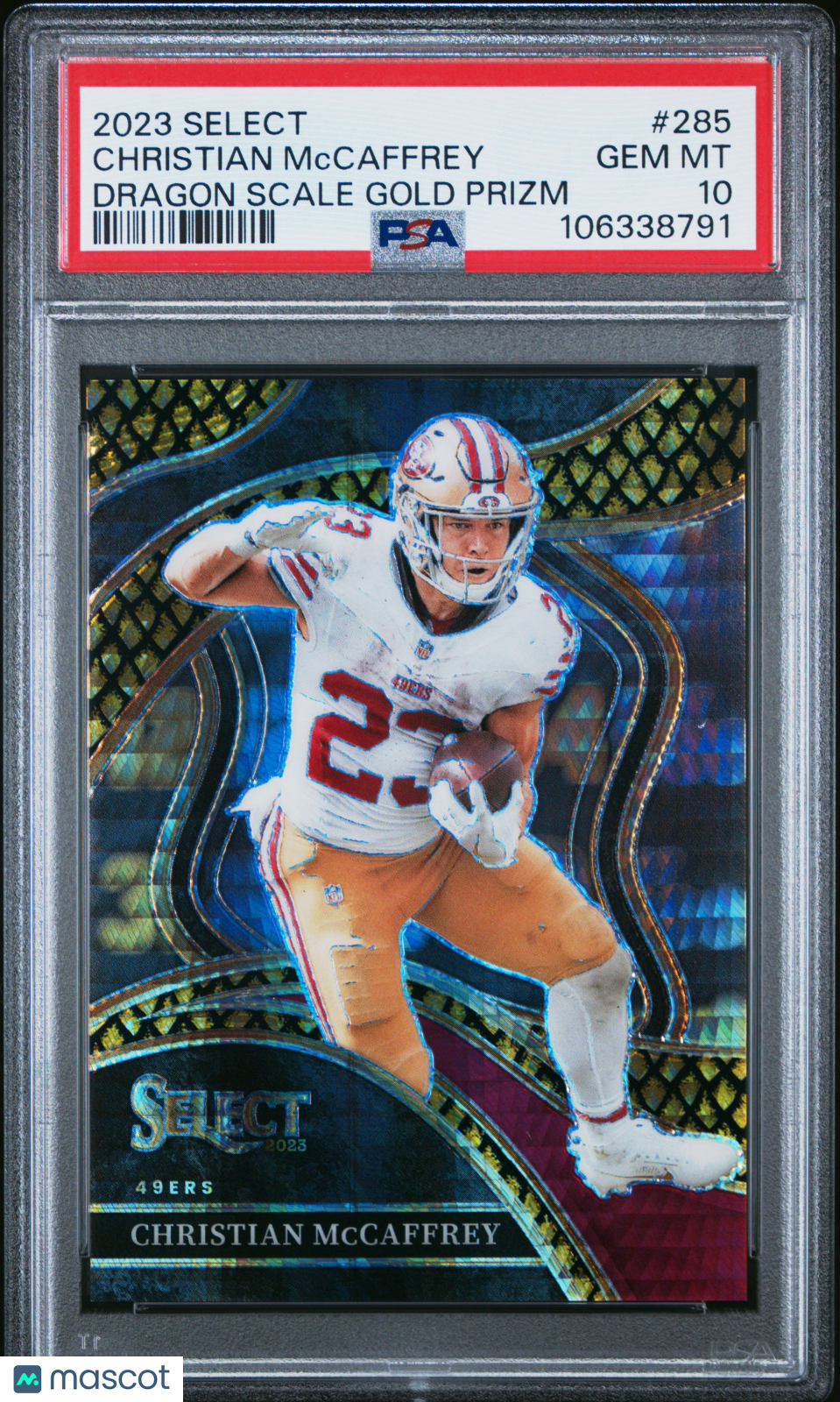 2023 Panini Select Christian Mccaffrey Dragon Scale Gold Prizm PSA 10