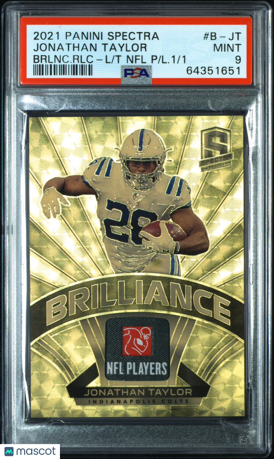 2021 Panini Spectra Brilliance Relics Jonathan Taylor L/T Nfl P/L.1/1 PSA 9