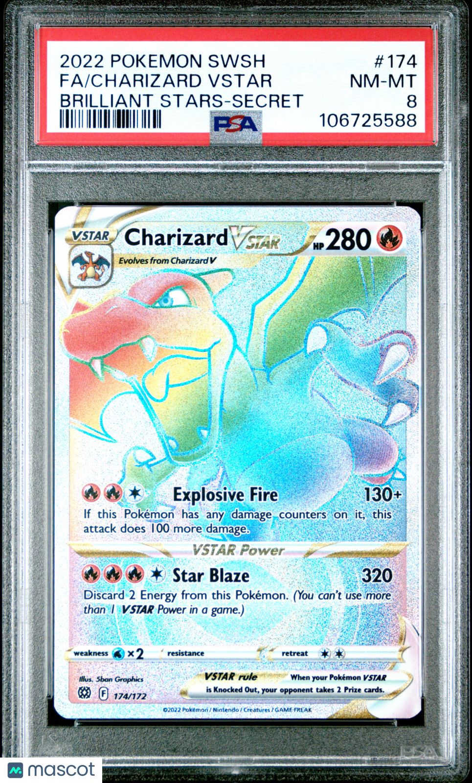 2022 Pokemon Sword &amp; Shield Brilliant Stars Fa/Charizard Vstar Secret PSA 8