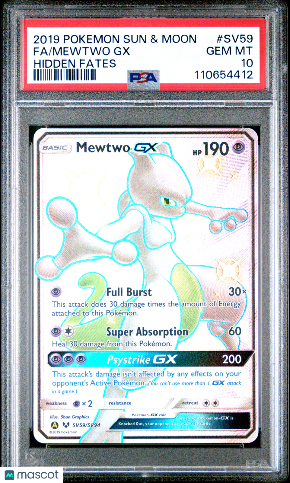2019 Pokemon Sun &amp; Moon Hidden Fates #SV59 Fa/Mewtwo Gx Hidden Fates PSA 10