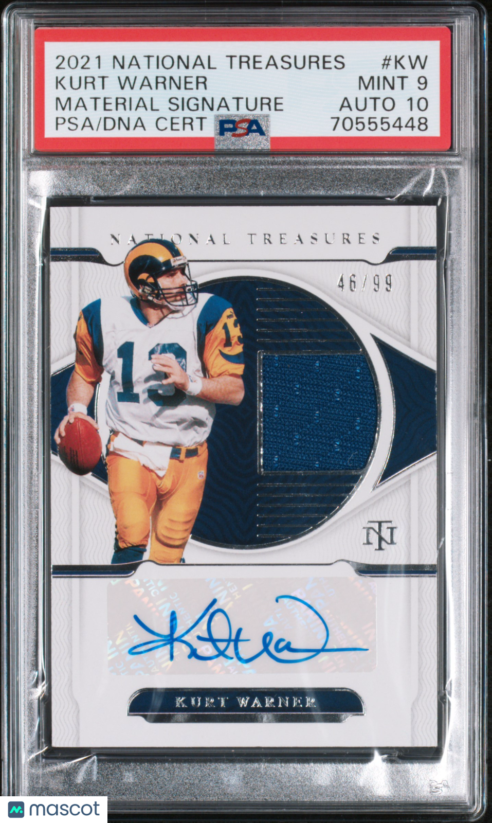 2021 Panini National Treasures Kurt Warner Material Signature PSA 9
