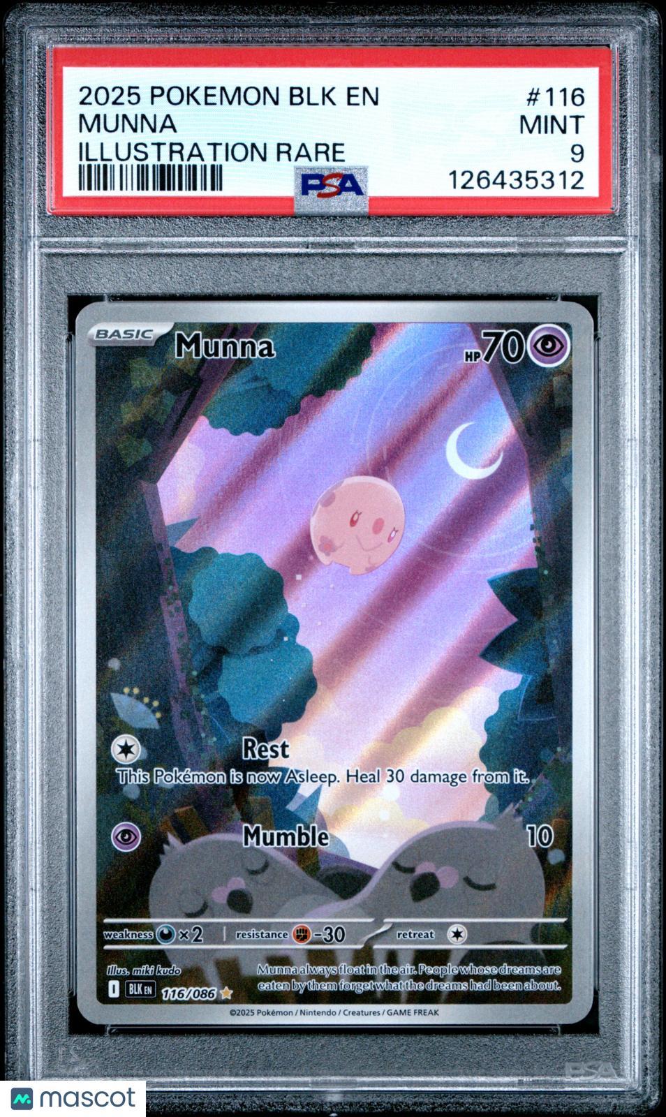 2025 Pokemon Blk En-Black Bolt Munna Illustration Rare PSA 9