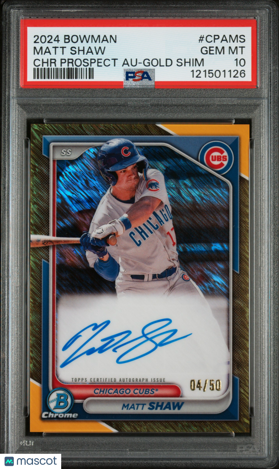 2024 Bowman Chrome Prospect Autographs Matt Shaw Gold Shimmer PSA 10