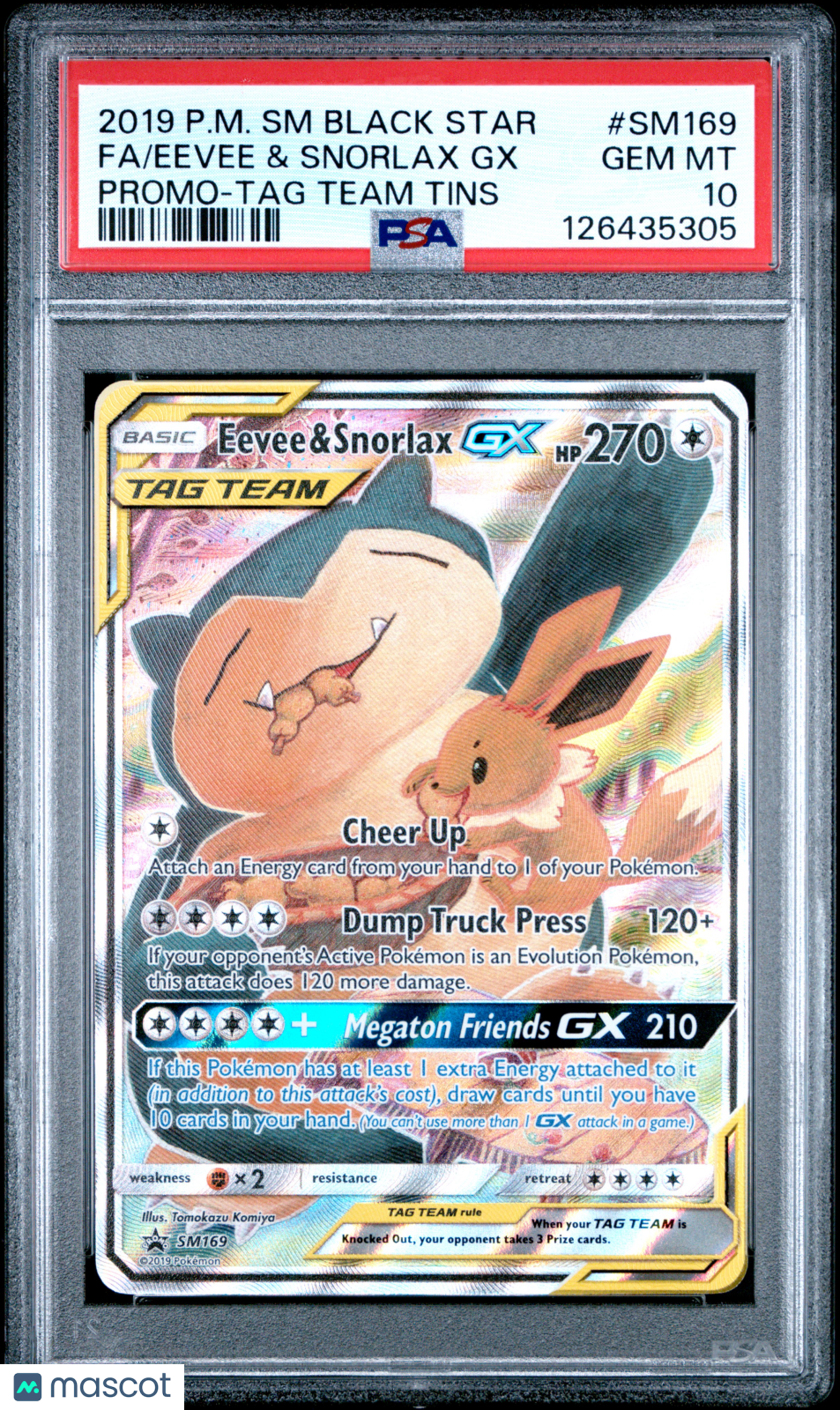 2019 Pokemon Sm Black Star Promo Eevee &amp; Snorlax Gx Promo-Tag Team Tins PSA 10