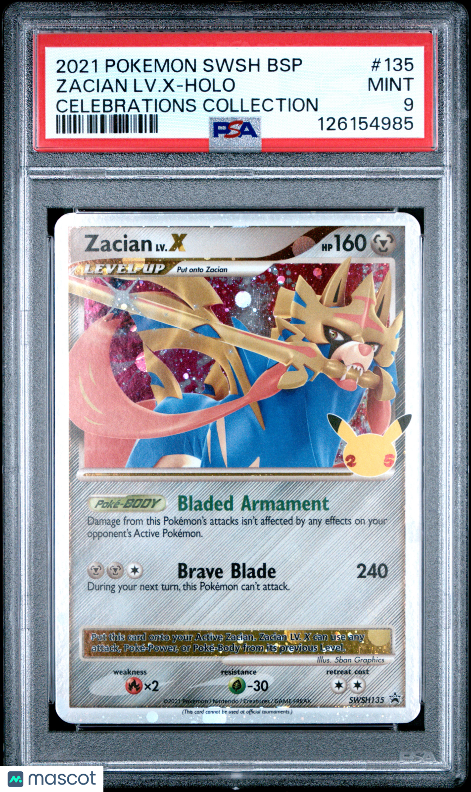 2021 Pokemon Swsh Black Star Promo Zacian Lv.X-Holo Celebrations PSA 9