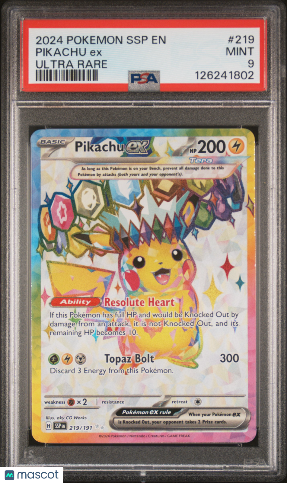 2024 Pokemon Ssp En-Surging Sparks Pikachu Ex Ultra Rare PSA 9