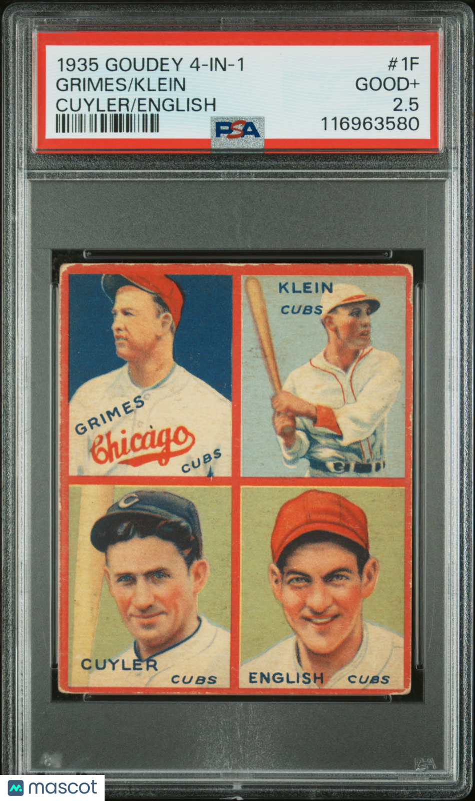 1935 Goudey 4-In-1 Grimes/Klein Cuyler/English PSA 2.5