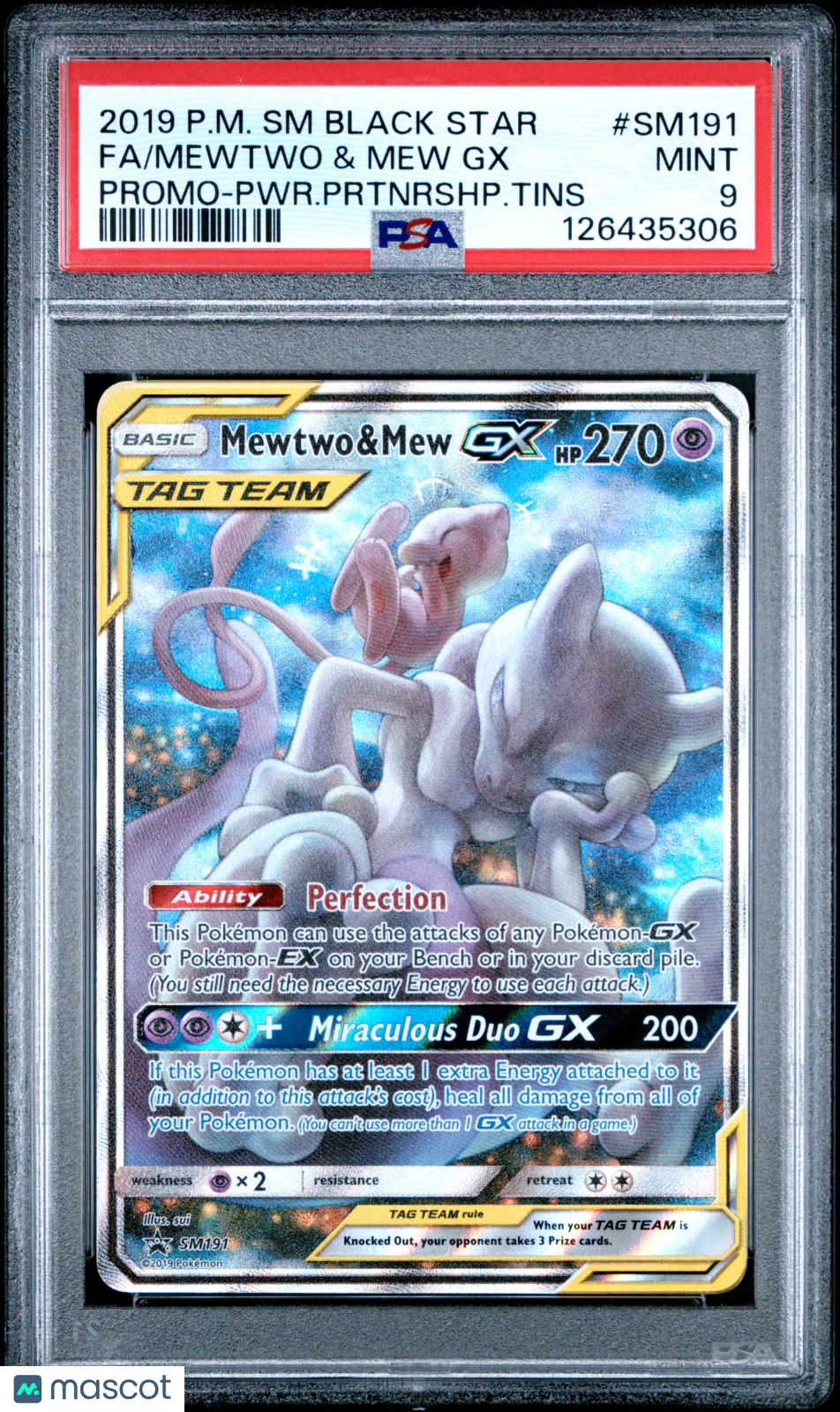 2019 Pokemon Sm Black Star Promo Mewtwo &amp; Mew Gx Promo-Pwr.Prtnrshp.Tins PSA 9
