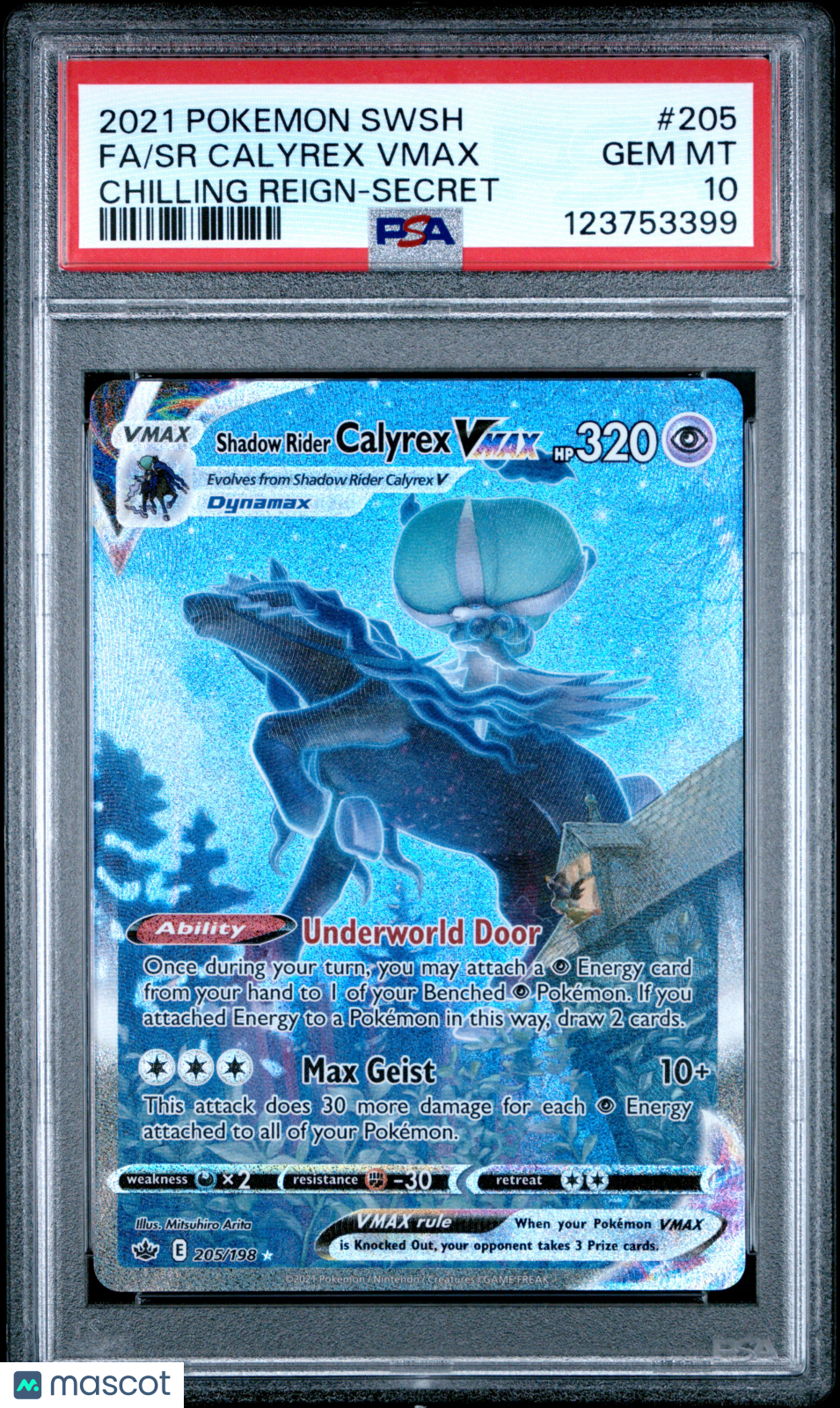 2021 Pokemon Sword & Shield Chilling Reign Fa/Sr Calyrex Vmax Secret PSA 10