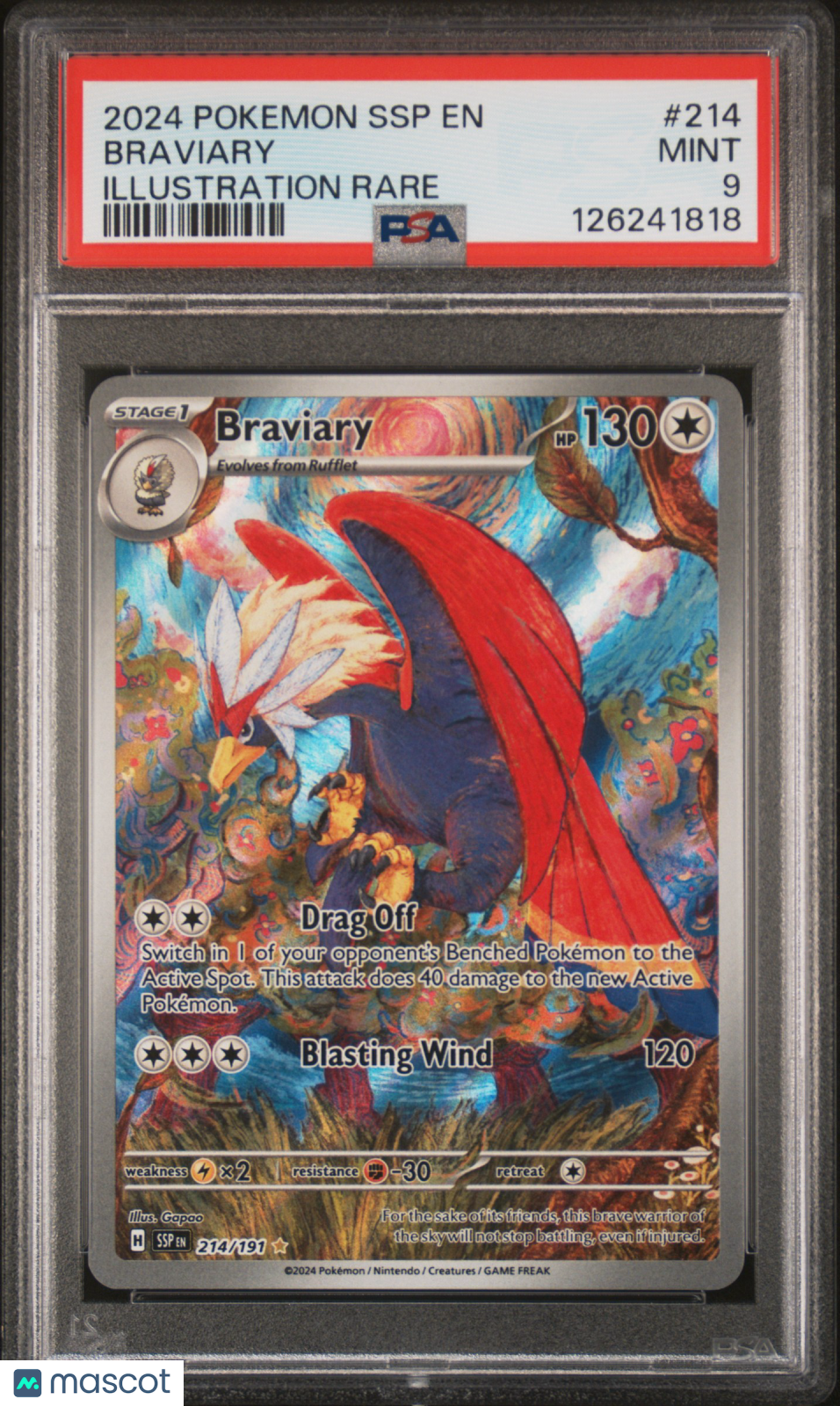 2024 Pokemon Ssp En-Surging Sparks Braviary Illustration Rare PSA 9