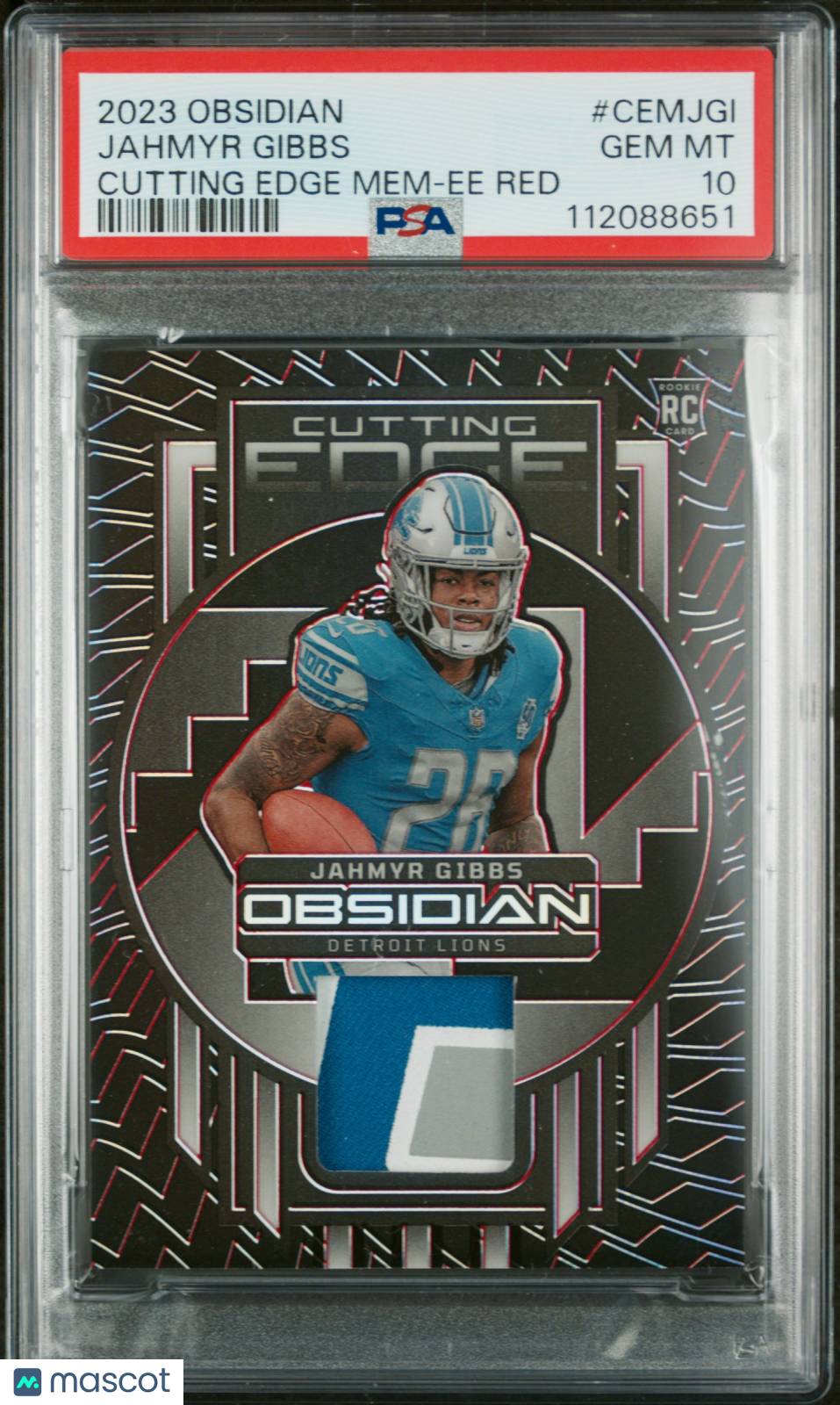 2023 Panini Obsidian Cutting Edge Memorabilia Jahmyr Gibbs Red PSA 10