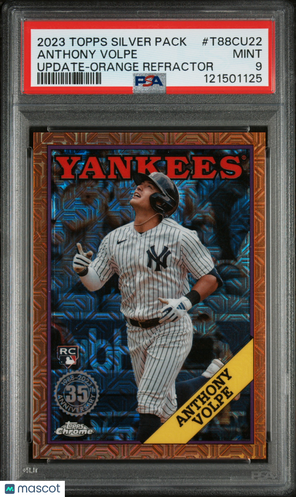 2023 Topps Silver Pack 1988 Chrome Promo Anthony Volpe Orange Refractor PSA 9