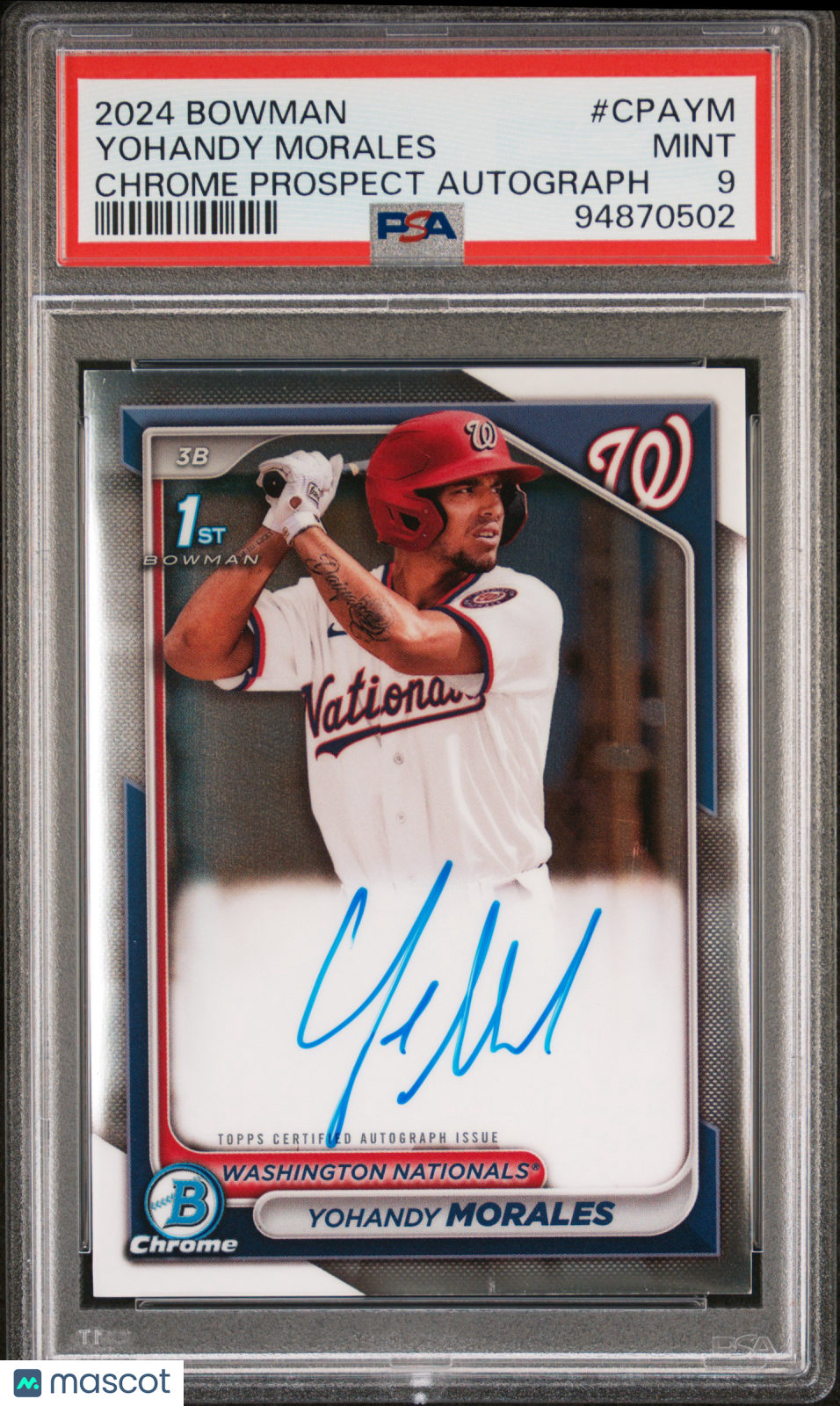 2024 Bowman Chrome Prospect Autographs Yohandy Morales PSA 9