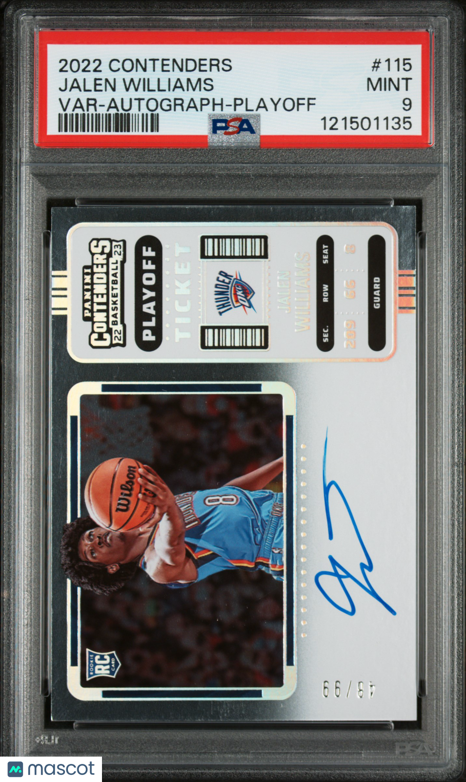 2022 Panini Contenders Jalen Williams Var-Autograph-Playoff PSA 9