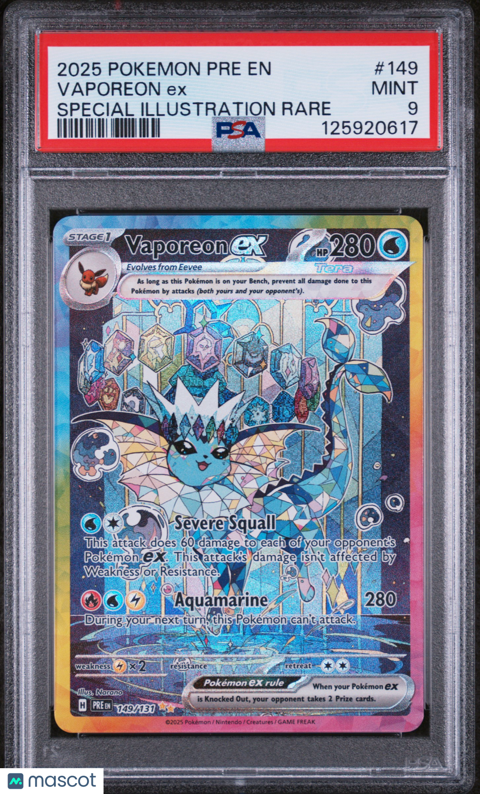 2025 Pokemon Prismatic Evolutions Vaporeon Ex Special Illustration Rare PSA 9