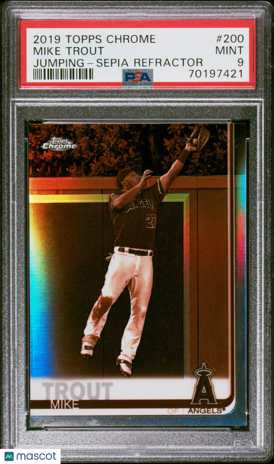 2019 Topps Chrome Mike Trout Jumping-Sepia Refractor PSA 9