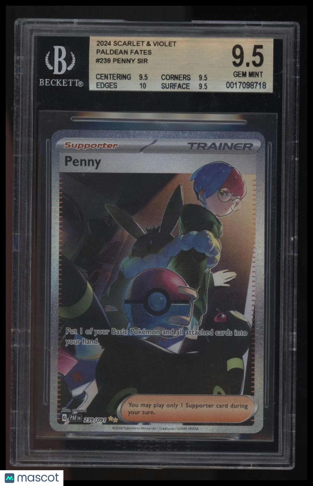 2024 Pokemon Scarlet and Violet Paldean Fates Penny SIR BGS 9.5