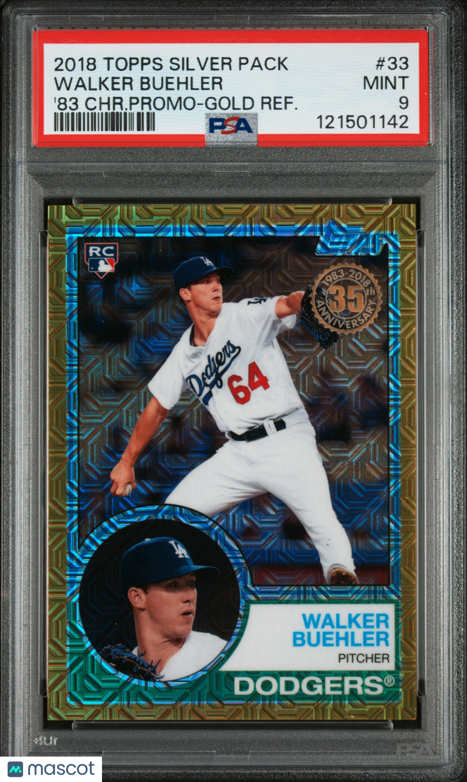 2018 Topps Silver Pack 1983 Chrome Promo Walker Buehler Gold Ref. PSA 9