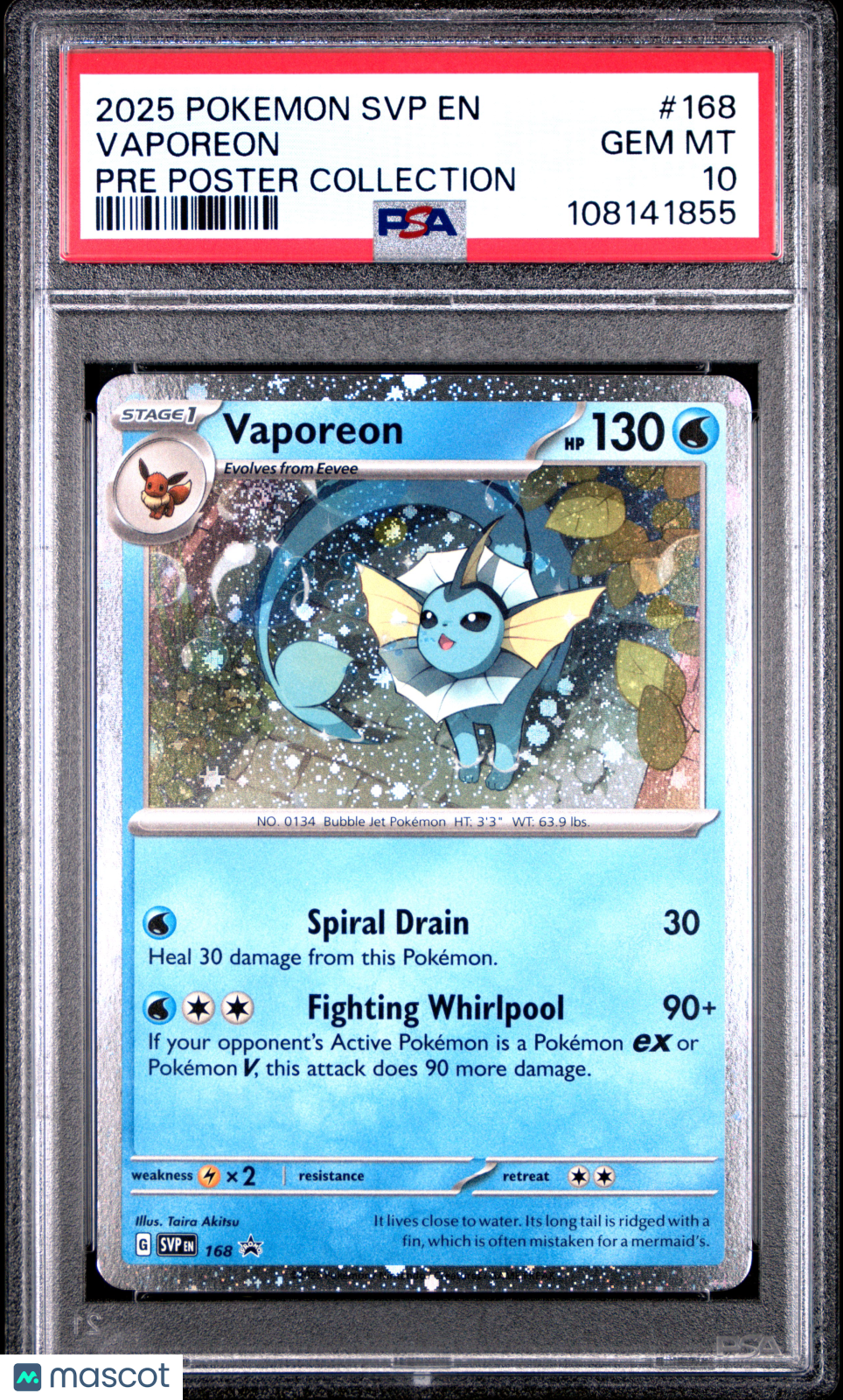 2025 Pokemon Svp Black Star Promo #168 Vaporeon Pre Poster Collection PSA 10