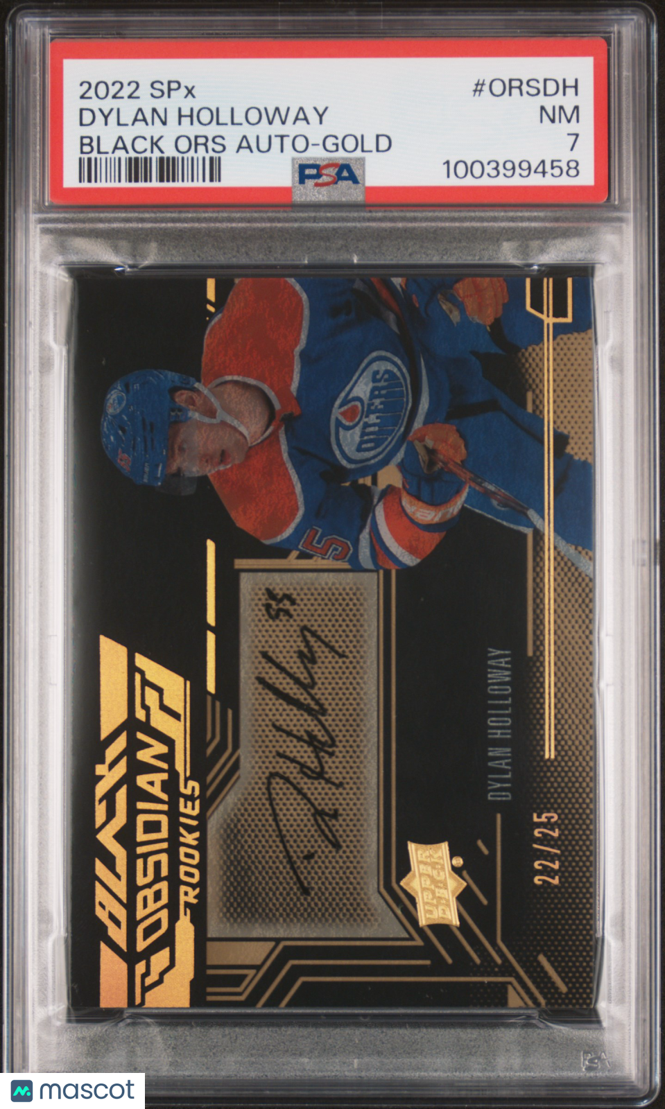2022 Spx Ud Black Obsidian Rookie Scripts Dylan Holloway Black Ors Gold PSA 7