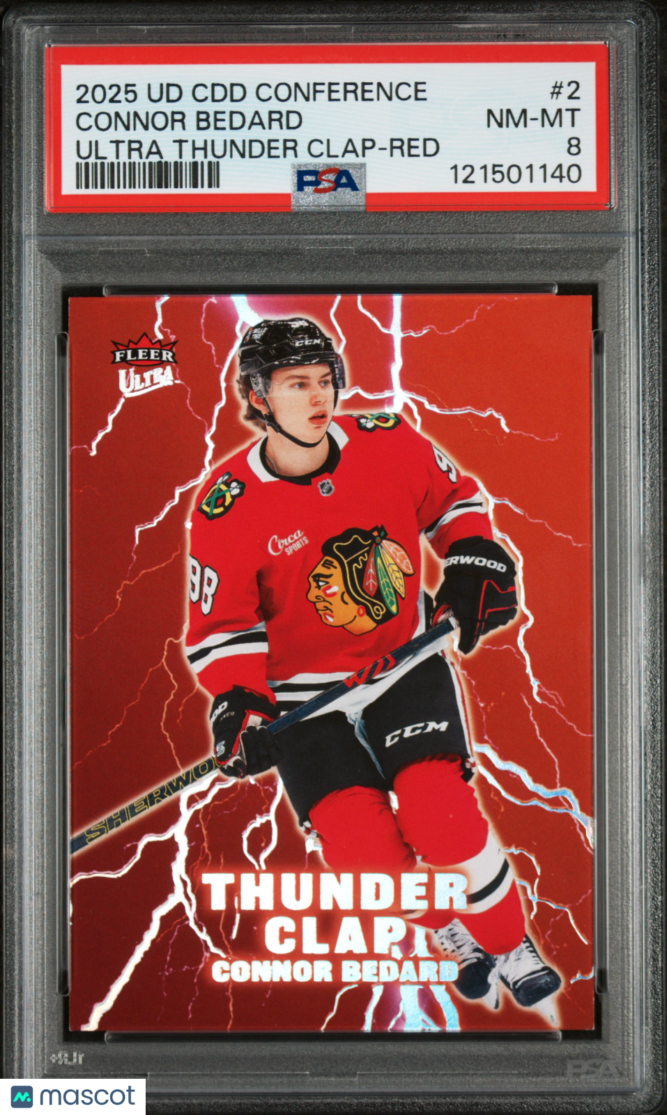 2025 Upper Deck Cdd Conference Fleer Ultra Thunder Clap Connor Bedard Red PSA 8