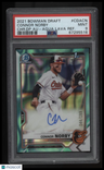 2021 Bowman Draft Chrome Draft Pick Autos Connor Norby Aqua Lava Ref. PSA 9