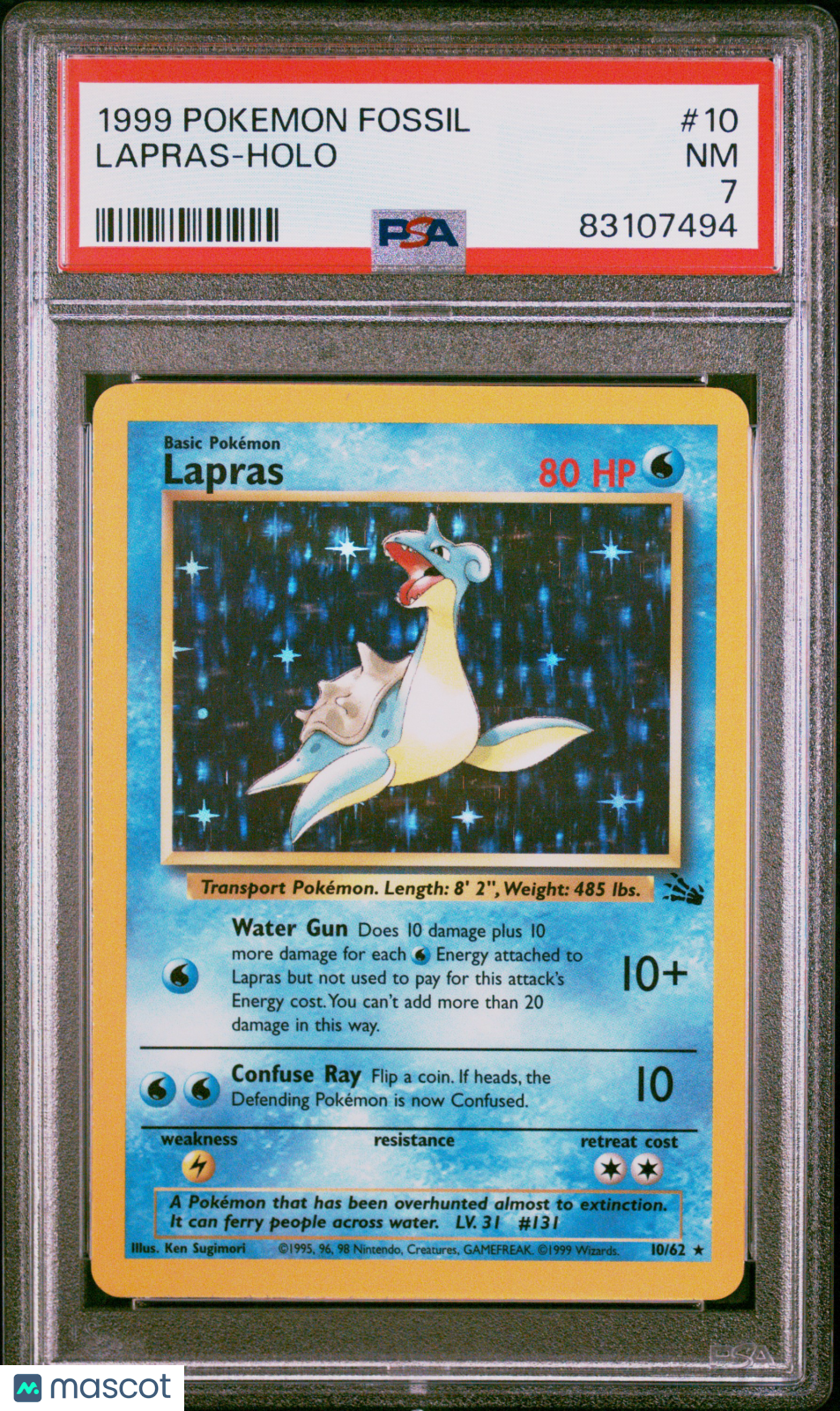 1999 Pokemon Fossil Lapras-Holo PSA 7