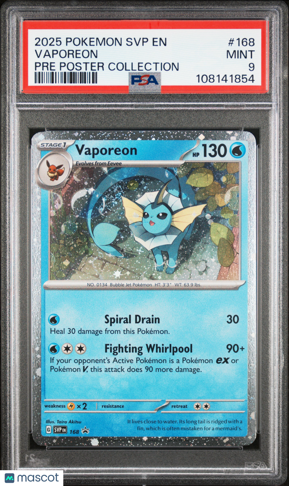 2025 Pokemon Svp Black Star Promo #168 Vaporeon Pre Poster Collection PSA 9