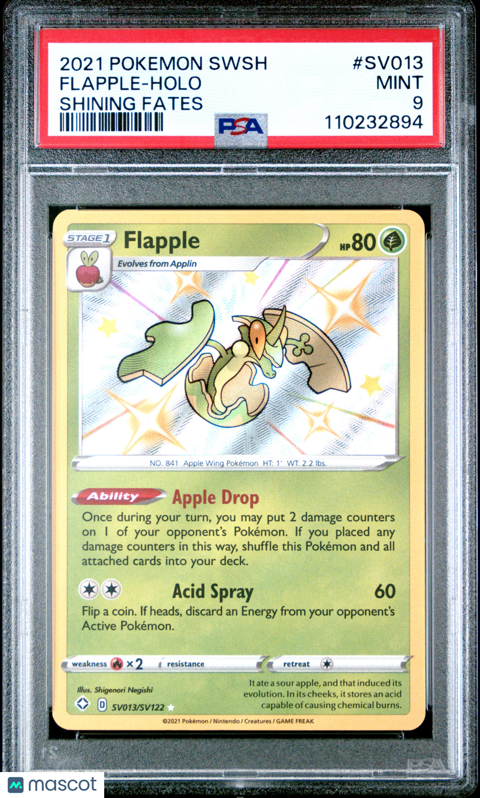 2021 Pokemon Sword &amp; Shield Shining Fates Flapple-Holo Shining Fates PSA 9