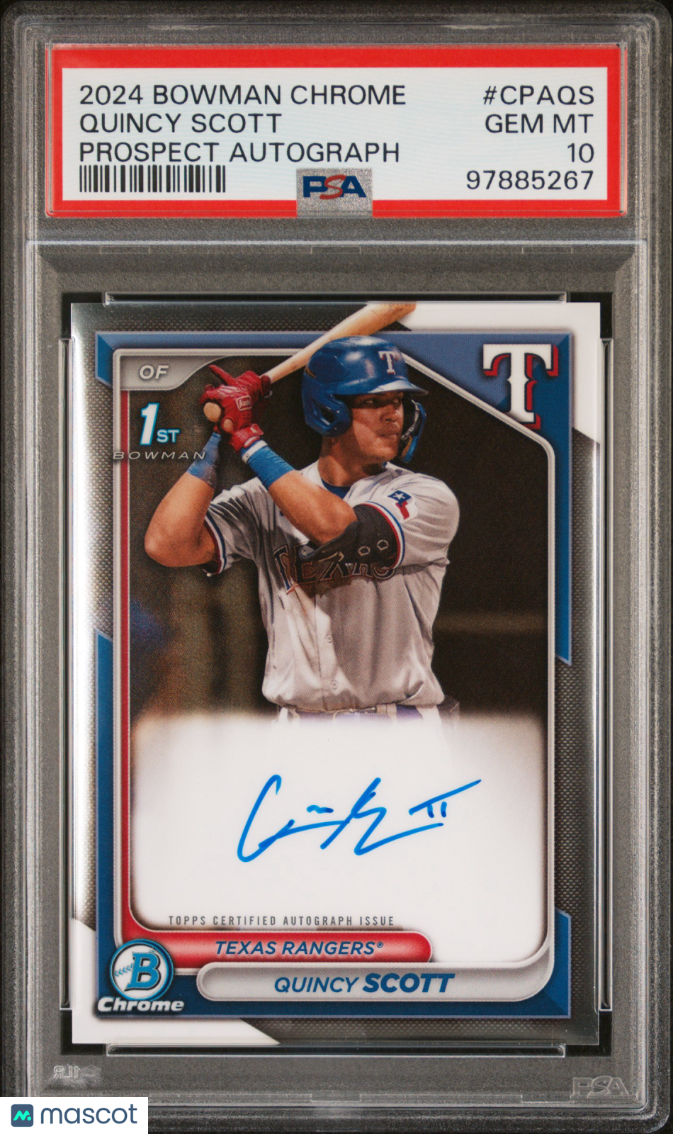 2024 Bowman Chrome Prospect Autographs Quincy Scott Prospect Autograph PSA 10