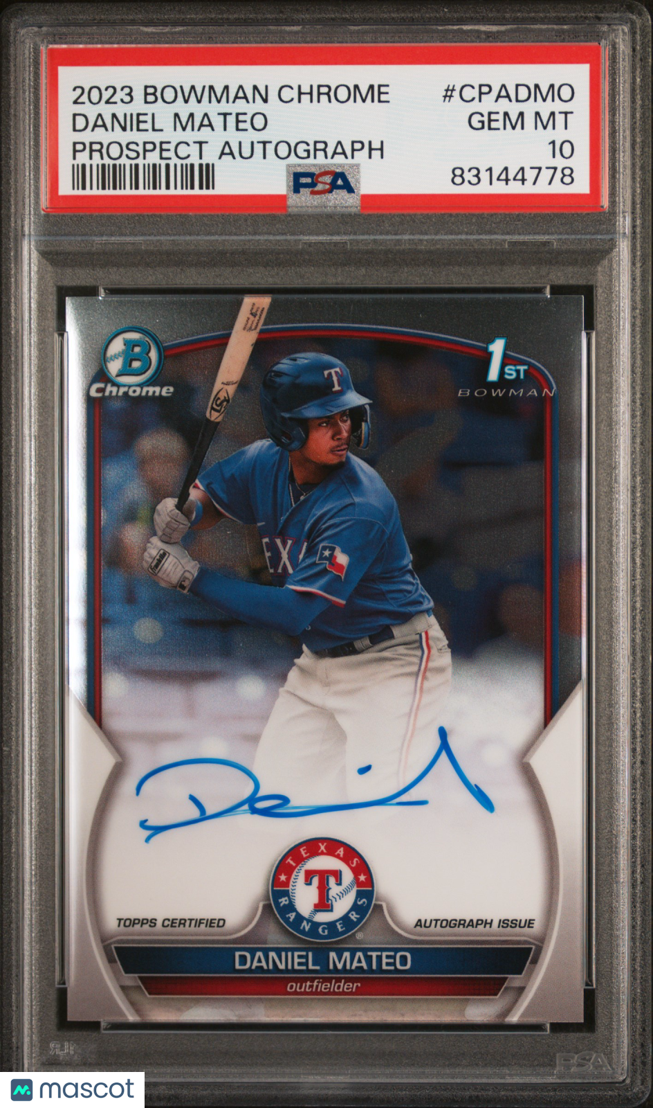 2023 Bowman Chrome Prospect Autographs Daniel Mateo Prospect Autograph PSA 10