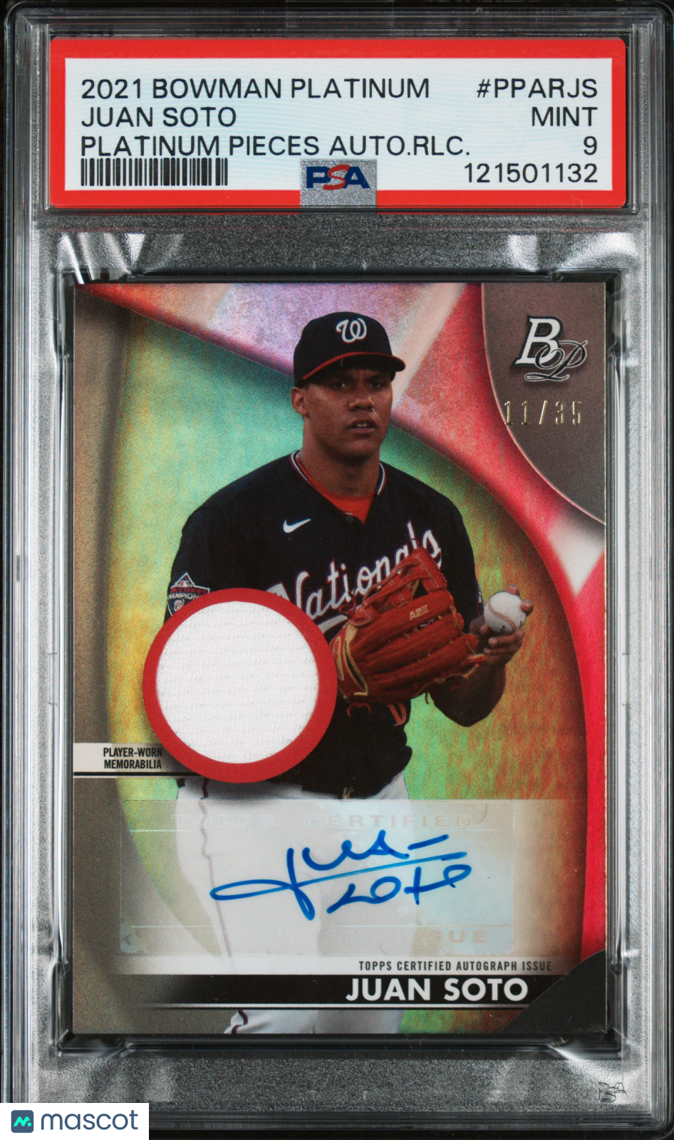 2021 Bowman Platinum Platinum Pieces Autograph Relics Juan Soto PSA 9