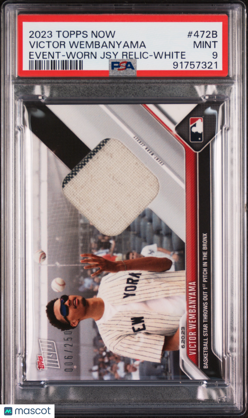 2023 Topps Now Victor Wembanyama Event-Worn Jsy Relic-White PSA 9