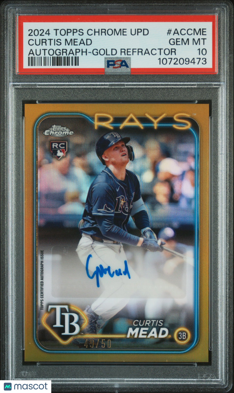 2024 Topps Chrome Update Autographs Curtis Mead Gold Refractor PSA 10