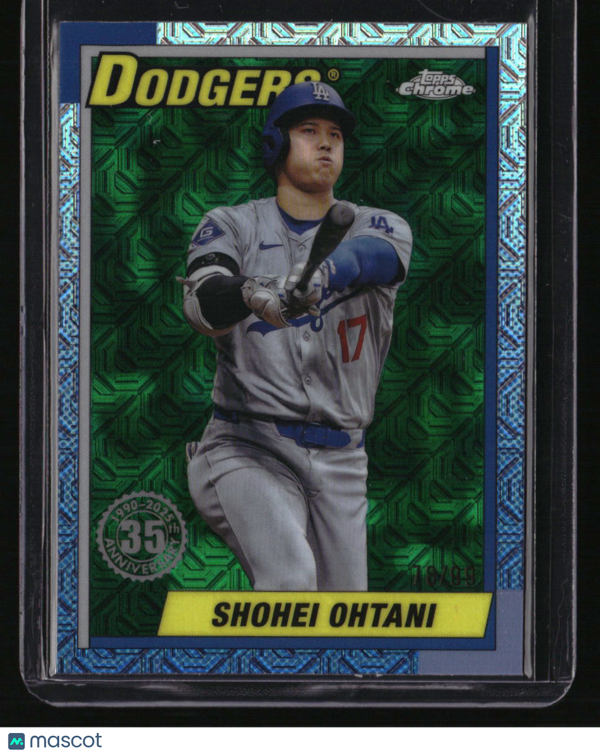 2025 Topps Shohei Ohtani 35th Anniversary Chrome Green Mojo Refractors #/99
