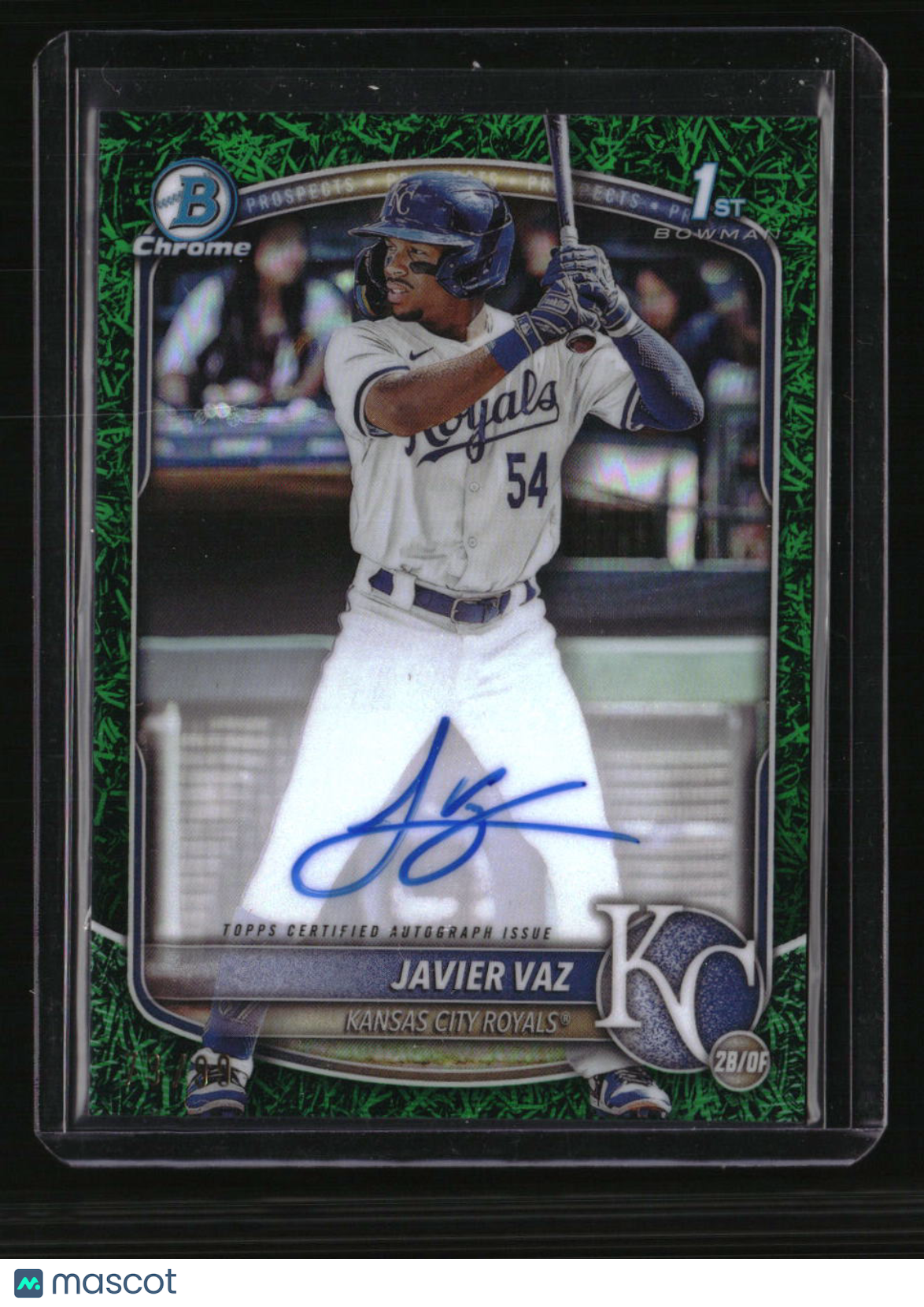 2025 Bowman Javier Vaz Chrome Prospects Autographs Green Grass Refractor #/99