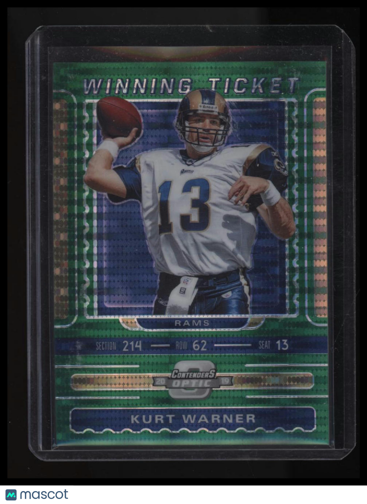 2019 Panini Contenders Optic Kurt Warner Winning Tickets Green Pulsar #/27