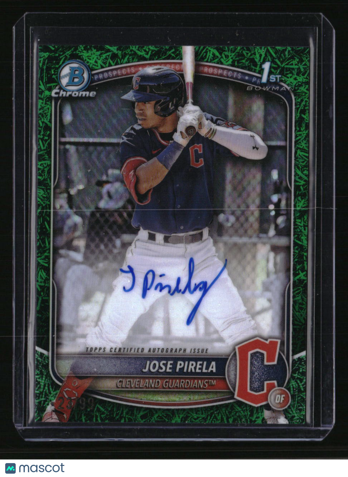 2025 Bowman Jose Pirela Chrome Prospects Autographs Green Grass Refractor #/99