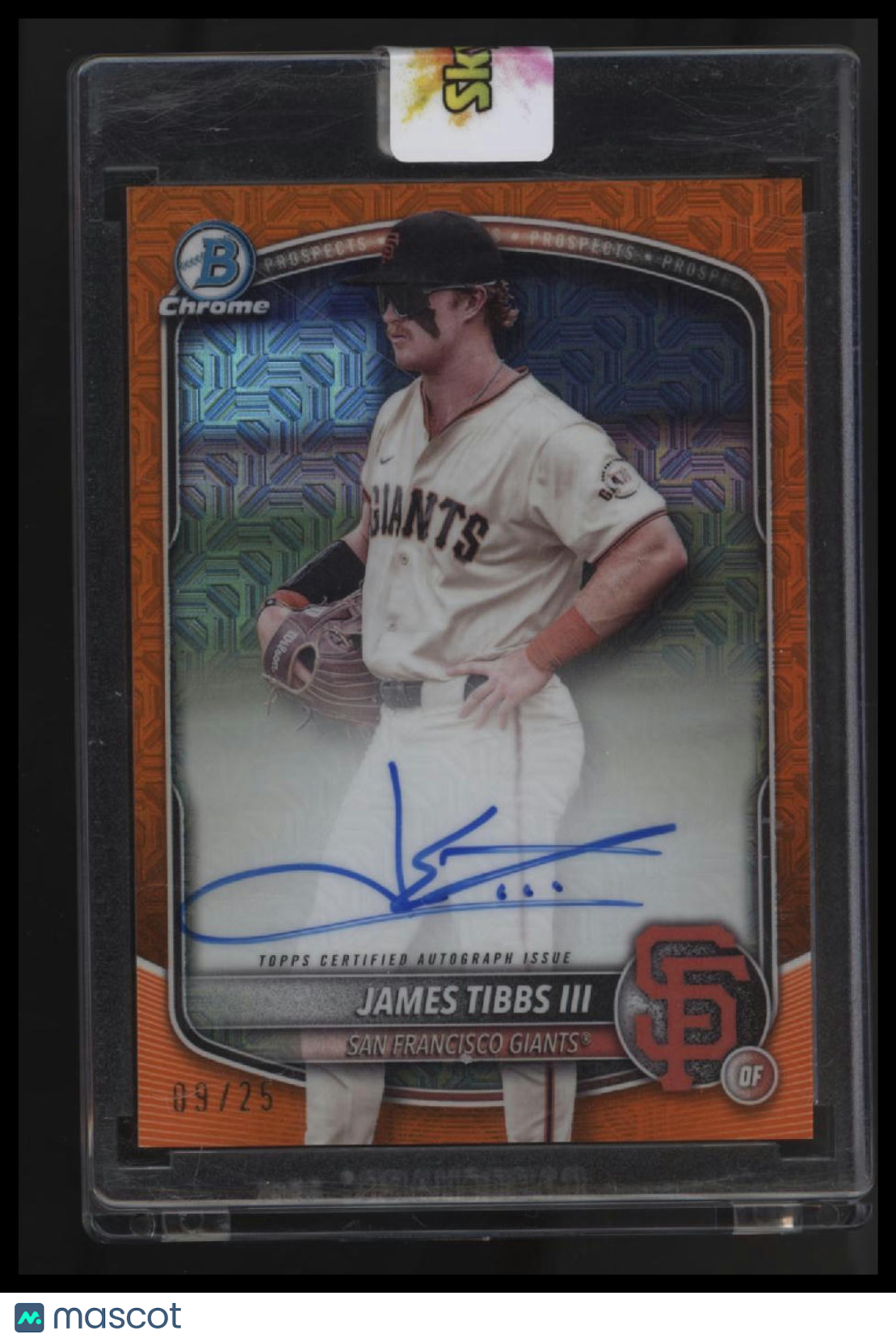 2025 Bowman James Tibbs III Chrome Prospects Autos Mojo Orange Refractor #/25