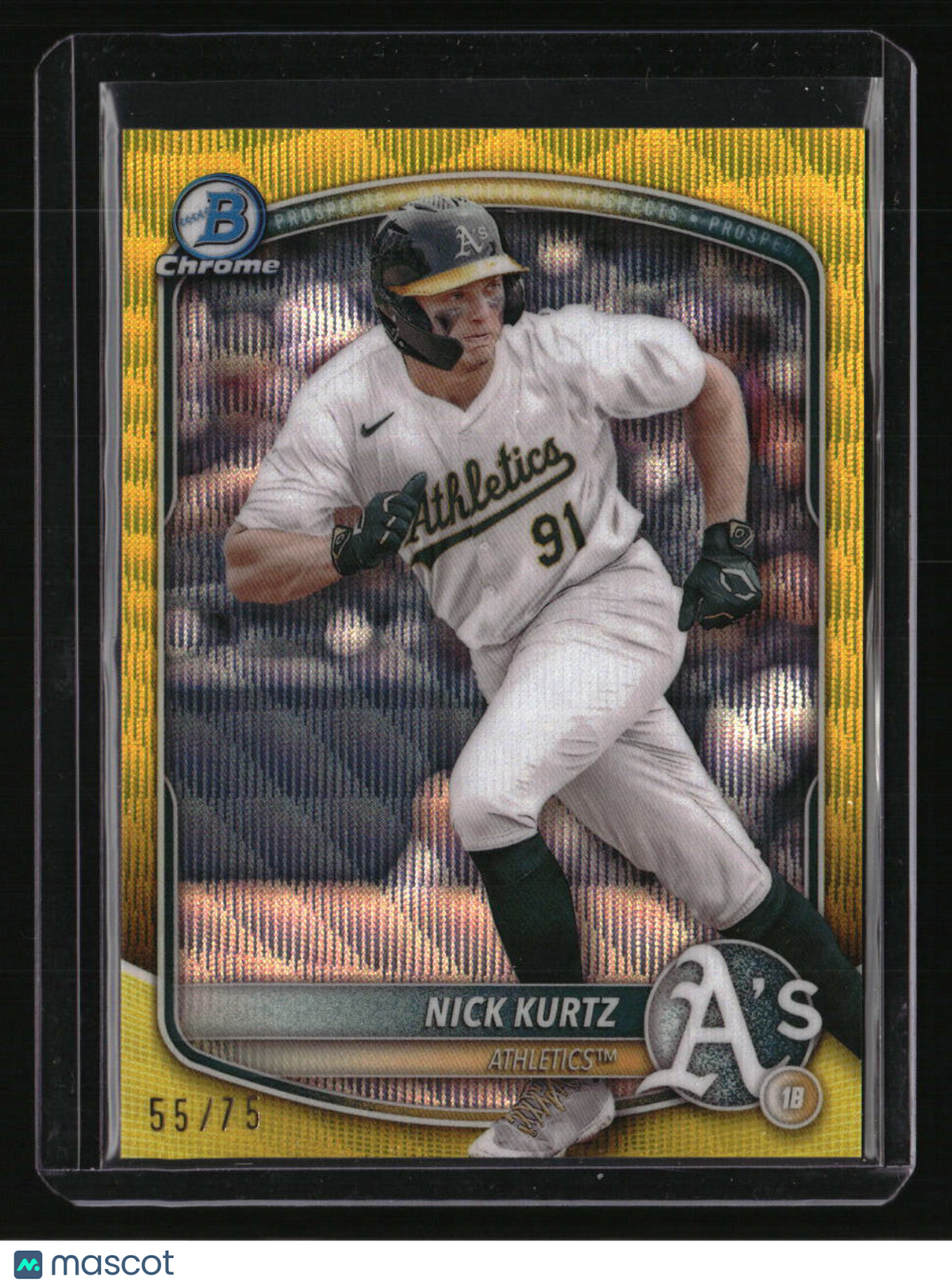 2025 Bowman Nick Kurtz Chrome Prospects Yellow Wave Refractor #/75
