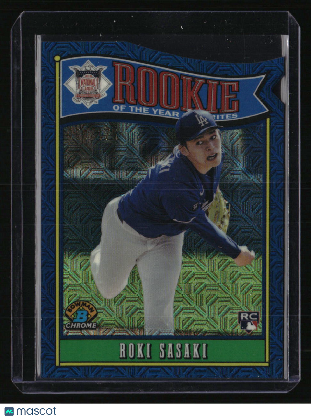 2025 Bowman Roki Sasaki Rookie of the Year Favorites Mojo Navy Refractor #/175