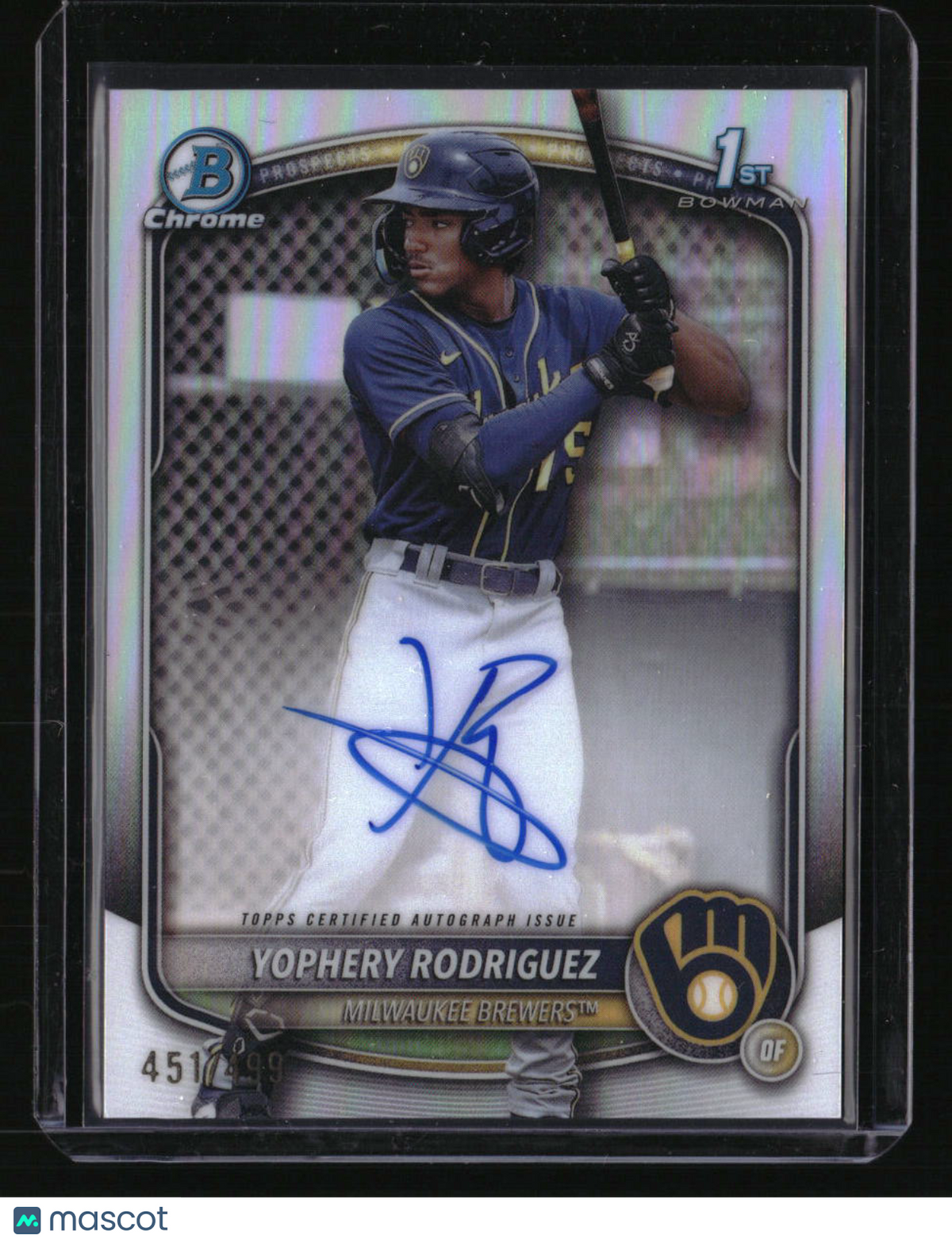 2025 Bowman Yophery Rodriguez Chrome Prospects Autographs Refractor #/499