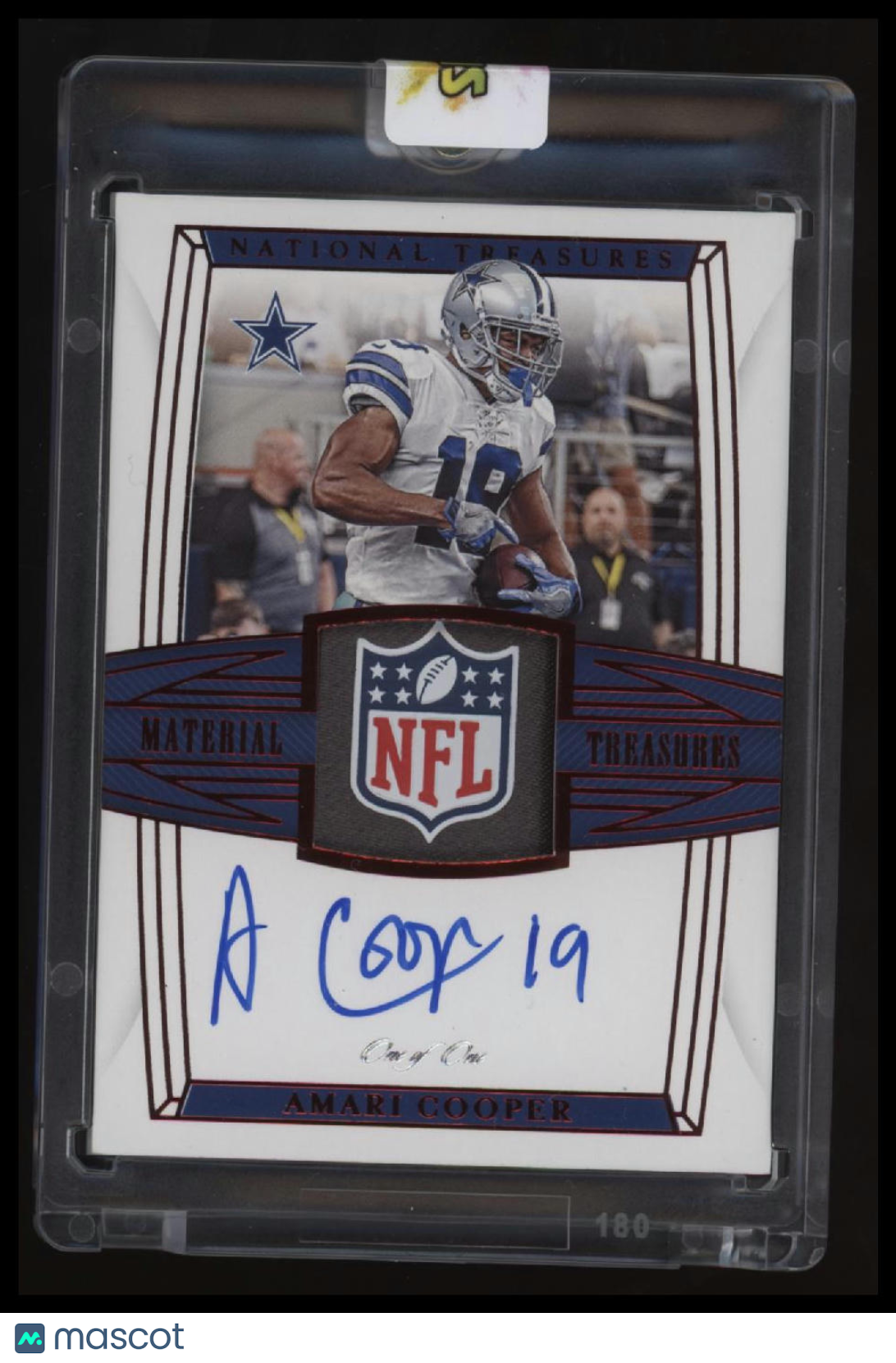 2019 National Treasures Amari Cooper Material Sig. Laundry Tag NFL Shield #/1