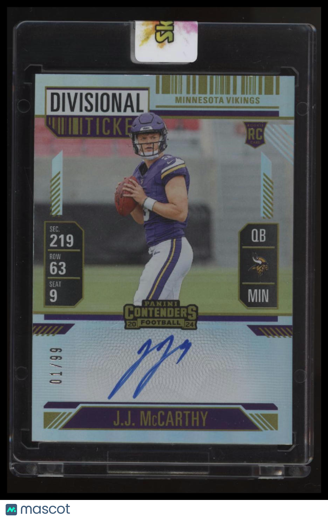 2024 Panini Contenders J.J. McCarthy Divisional Ticket Auto First On Print 1/99