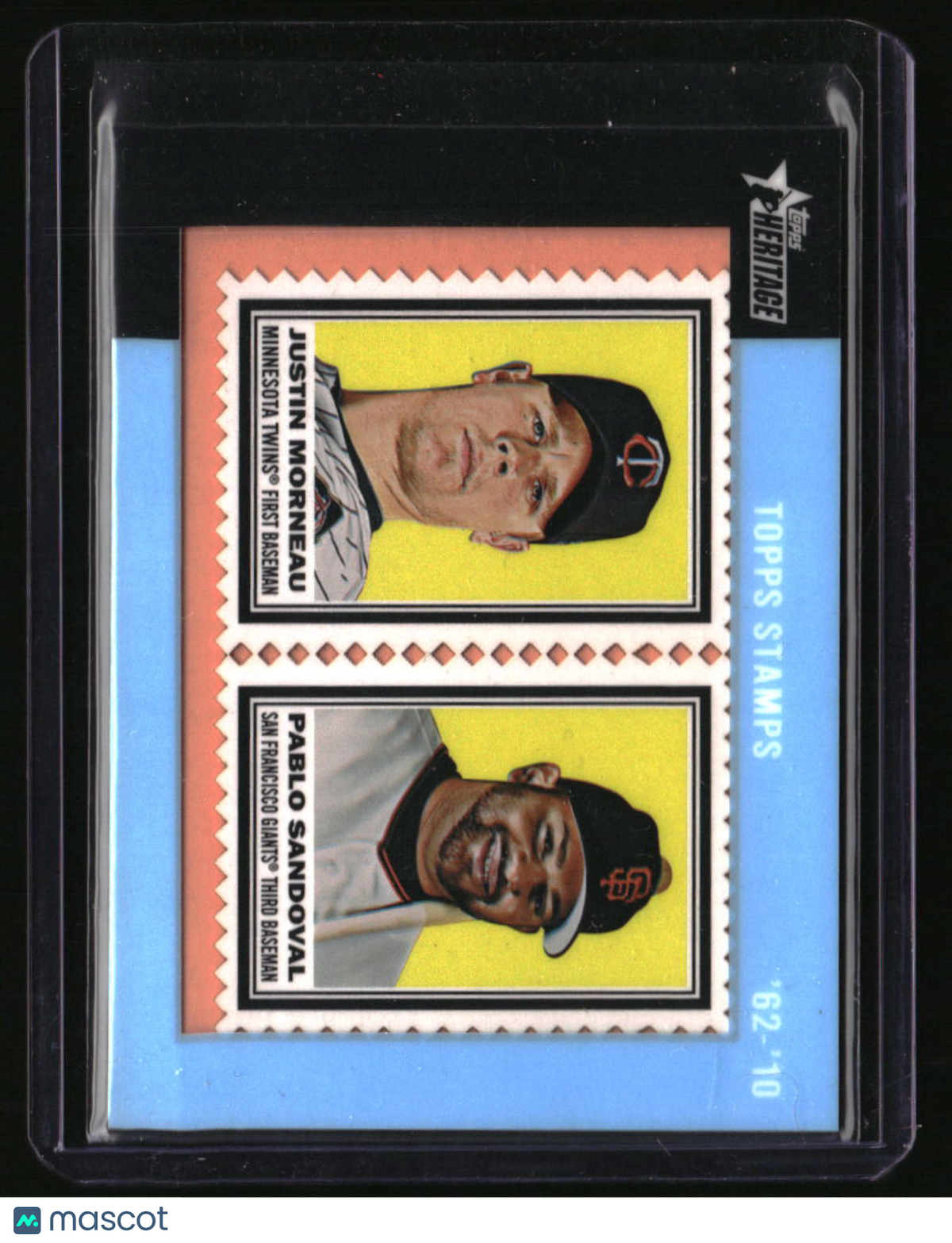 2011 Topps Heritage Justin Morneau / Pablo Sandoval Framed Dual Stamps #/62