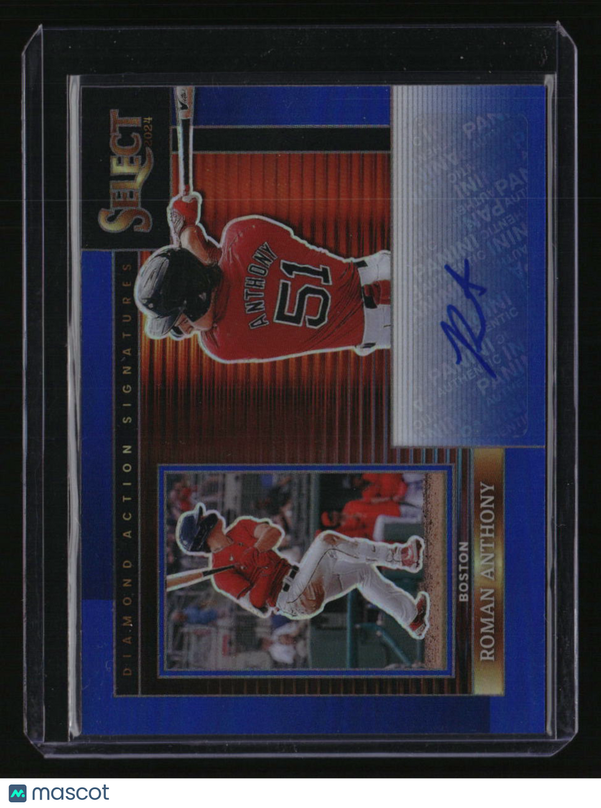 2024 Panini Select Roman Anthony Diamond Action Signatures Blue Prizms #/49