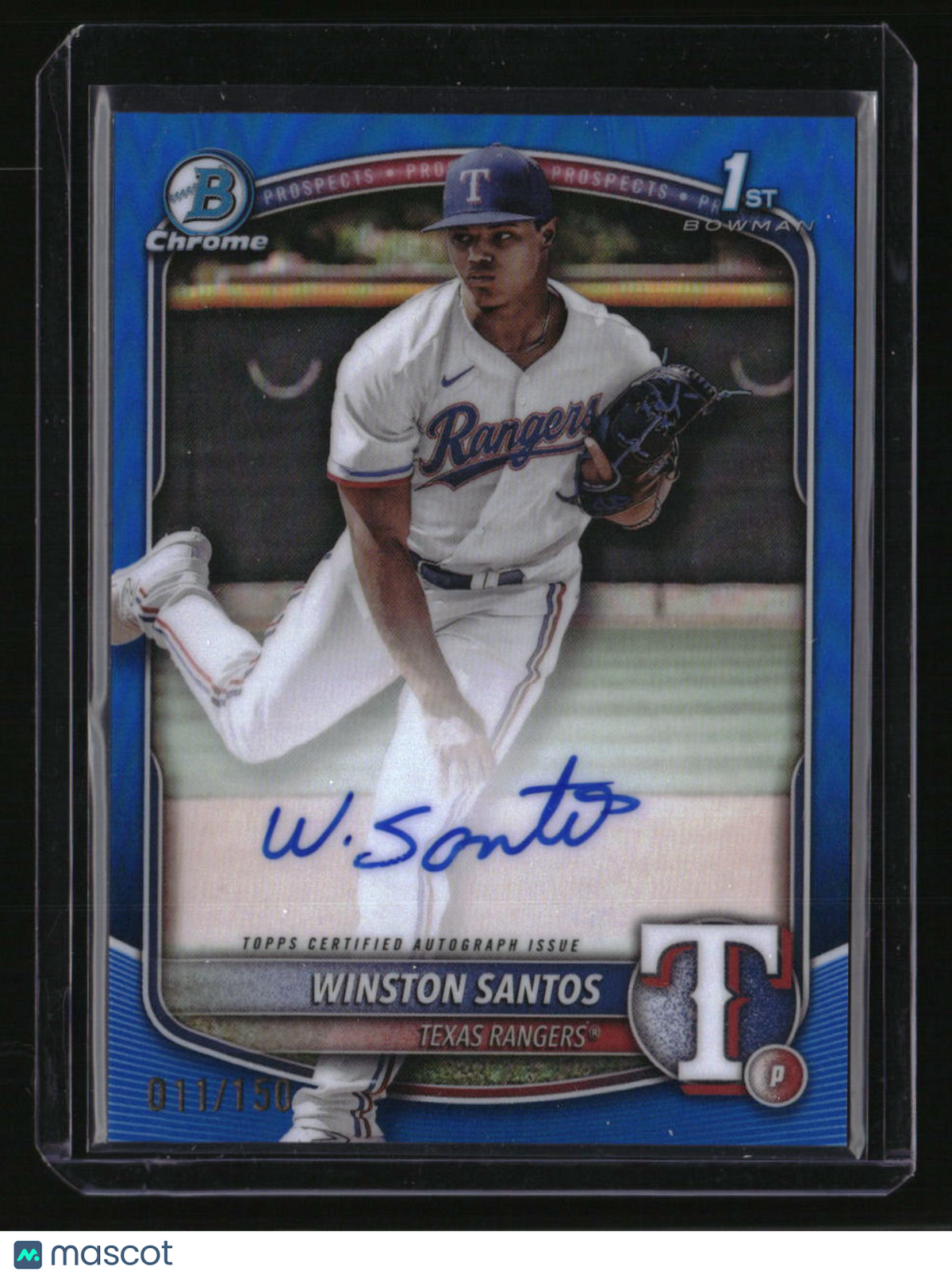 2025 Bowman Winston Santos Chrome Prospects Autographs Blue Refractor #/150