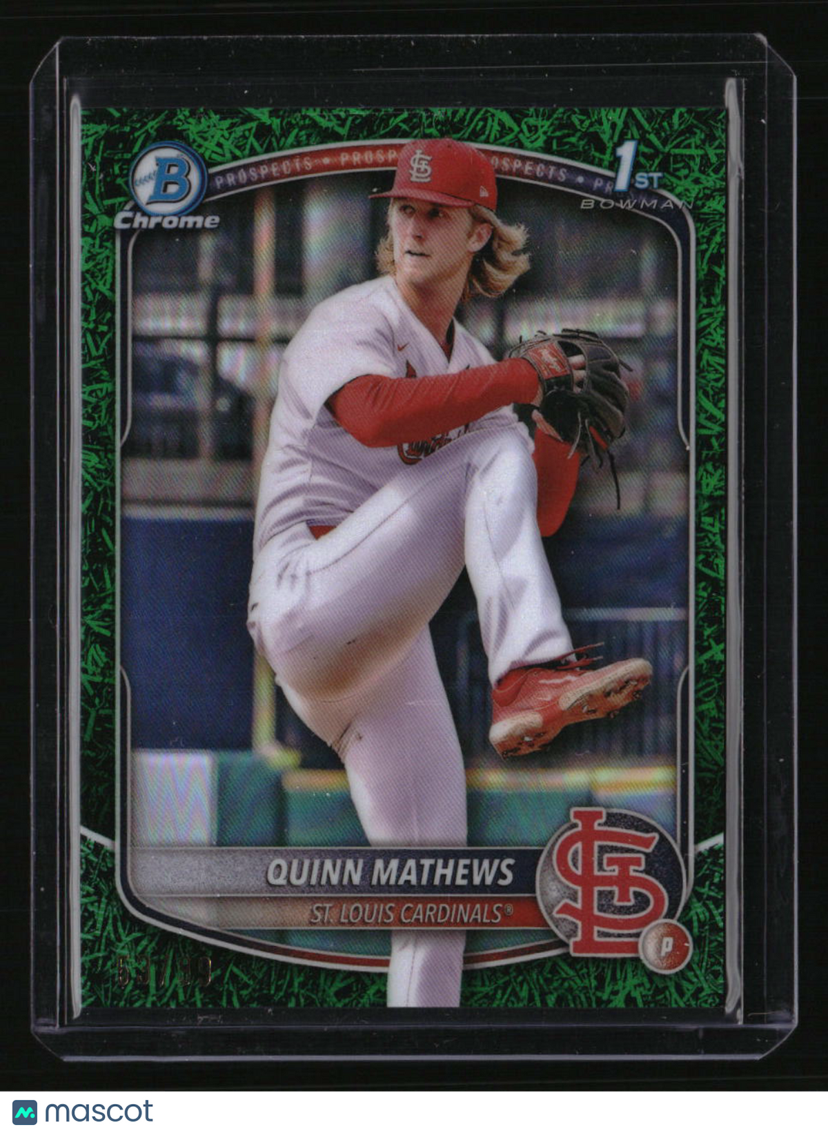 2025 Bowman Quinn Mathews Chrome Prospects Green Grass Refractor #/99