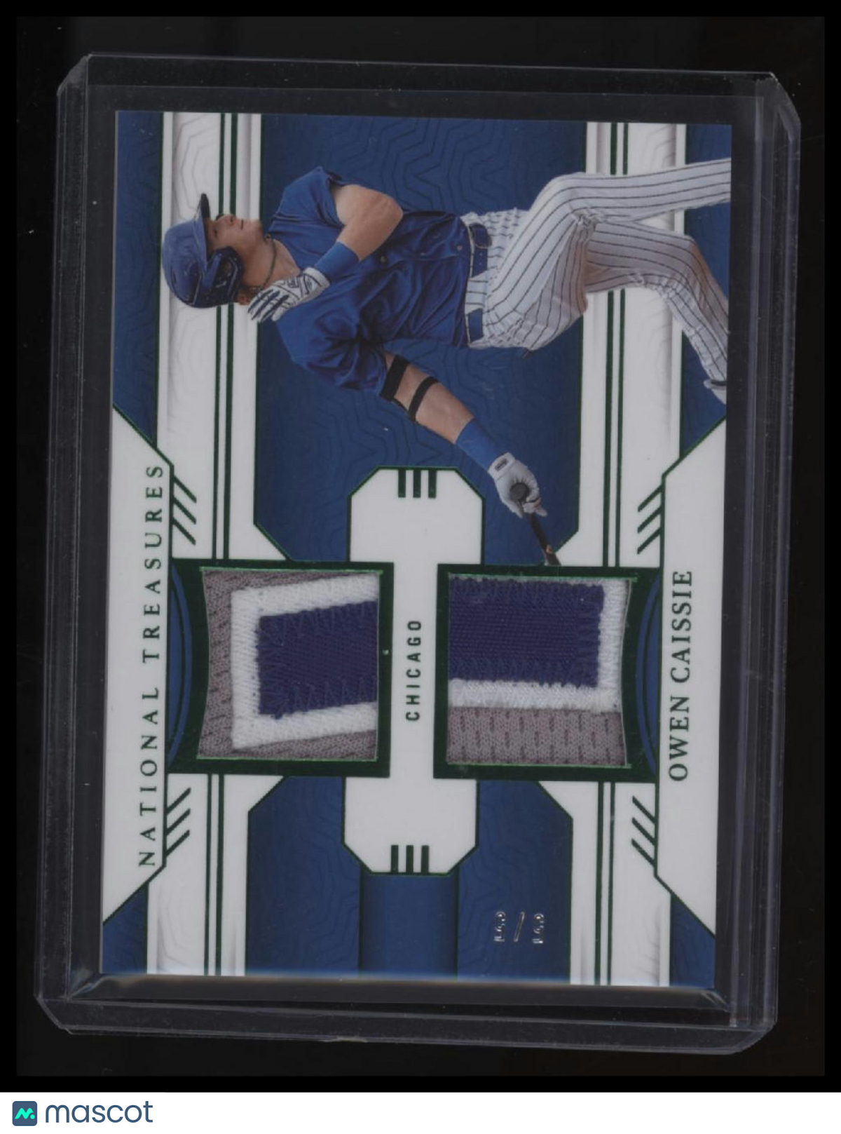 2024 Panini National Treasures Owen Caissie Game Gear Swatches Dual Emerald #/5